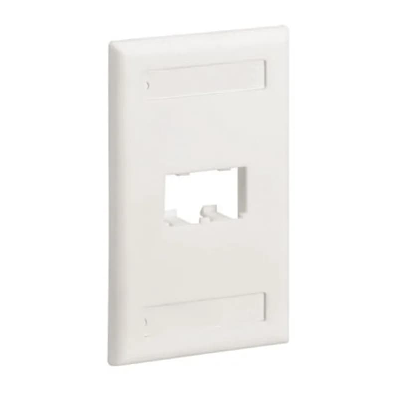 The Mini-Com Classic Series Faceplate accepts two Mini-Com Modules. The faceplate is single gang and mounts to a NEMA standard single gang opening. The faceplate includes a label pocket for easy identification and is electric ivory.
