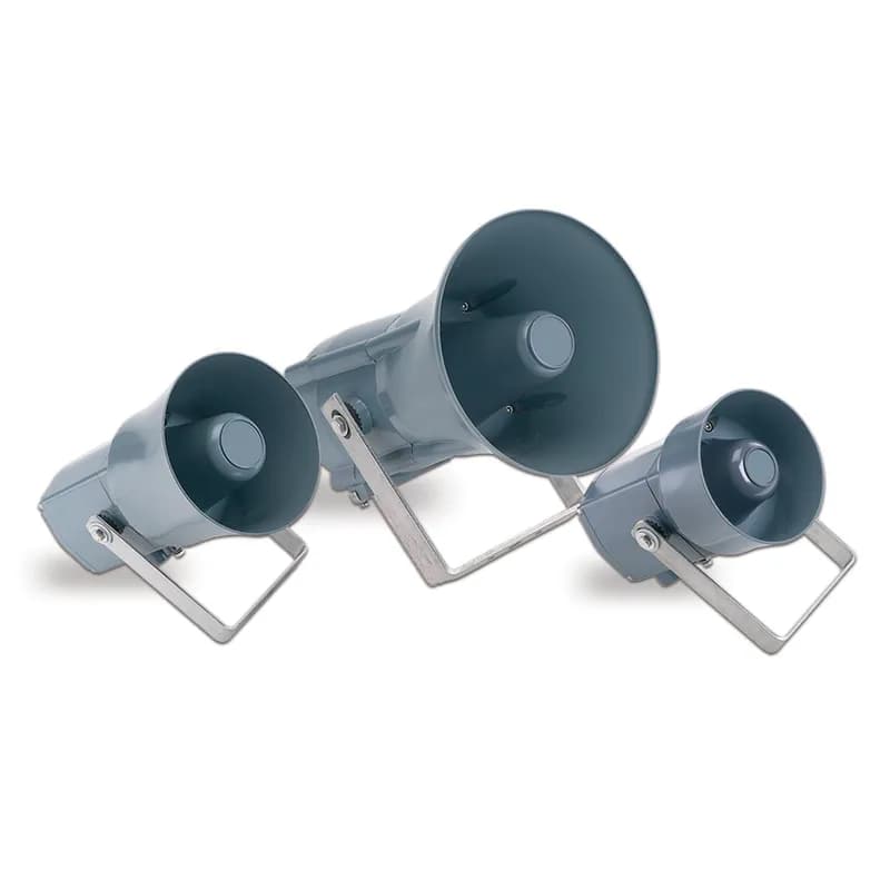 Federal Signal MS1-112-1MT - Marine/Industrial Sounder, 15 Watt, 24VDC, 120VAC, 240VAC, 2 x M20 Entries - 117 dBa at 1m. On-board choice of 15 tones. Remote tone selection. Dual cable entries. Integrated DC and AC voltages. Short horn version (8W). IP66 or IP67 enclosure. CE Certified.