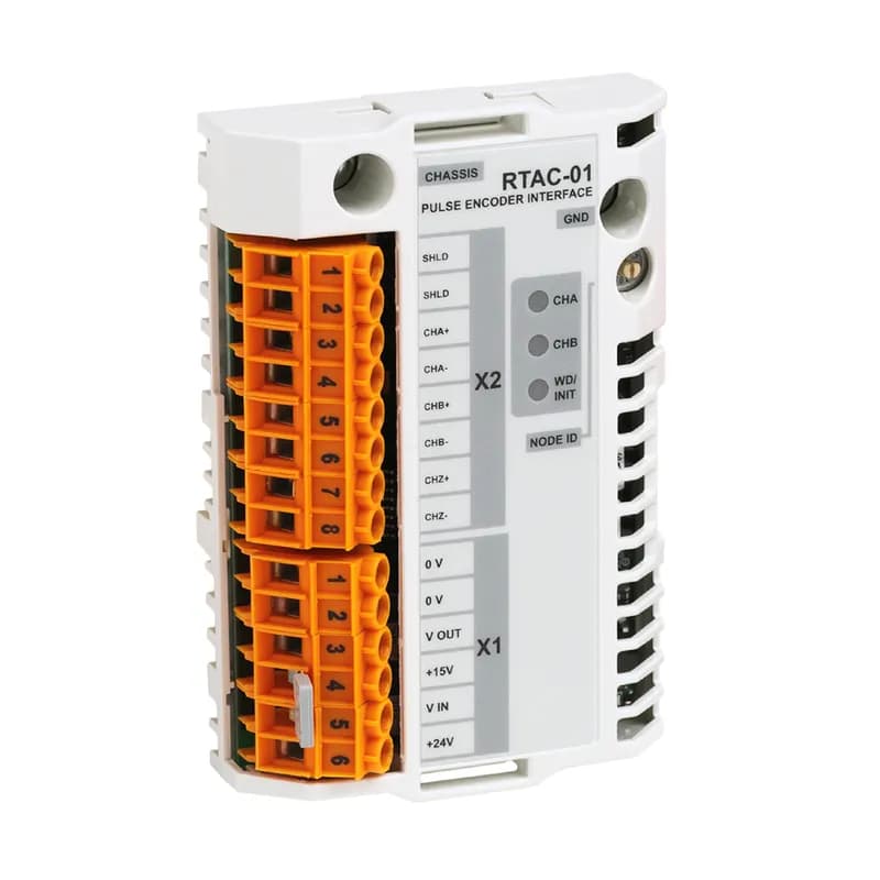 ABB - Low Voltage Drives RTAC-01-KIT - The Pulse Encoder Interface module offers a differential or single ended interface for a digital pulse encoder. The module is capable of operating from either a 15 or 24VDC signal with a max frequency of 200kHz. This option uses 55 mA of the available 250 mA power supply. When the drive’s internal power supply is used to power the encoder, additional options may not be installed. Check the encoder’s power supply requirements prior to installation.