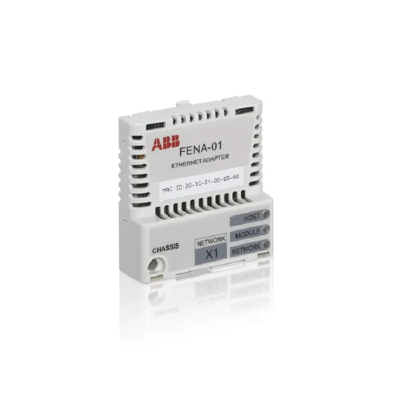 ABB - Low Voltage Drives FENA-01-KIT - The FENA-01 module supports Three protocols Modbus-TCP, EtherNet/IP and the PROFInet IO RT network. The Modbus-TCP protocol is simply the Modbus protocol used on top of Ethernet-TCP/IP. Modbus-TCP is an open Industrial Ethernet network which has been specified by the Modbus-IDA User Organization. EtherNet/IP is based on the Common Industrial Protocol (CIP), which is also the framework for both the ControlNet and DeviceNet network protocols. PROFInet IO RT is an open network based on the PI Organization standard. The FENA-01 supports 10/100 Mbps transfer rate with network connections made with CAT 5 wiring and RJ-45 connectors. Both star and bus topology options are supported.
