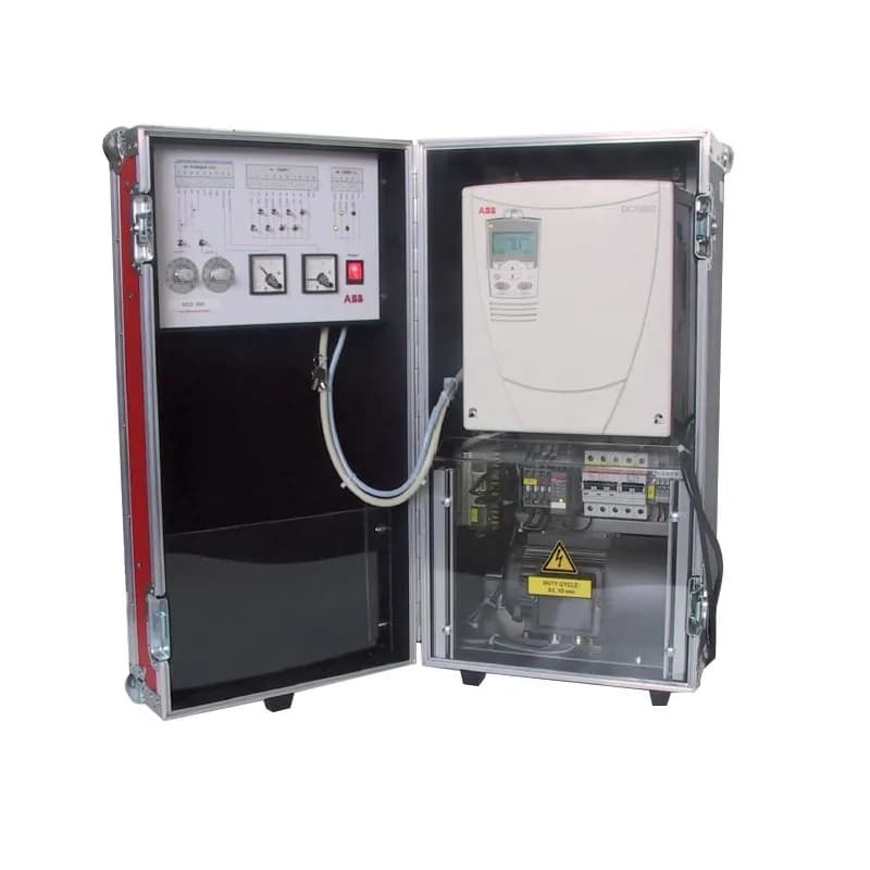 ABB - Low Voltage Drives DCS800-DEMOCASE - Powered by 115VAC the DCS800 Democase includes a DCS800 frame D1 drive mounted on a panel. Included is a motor with analog tachometer and an I/O board.