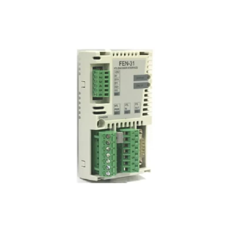 HTL incremental pulse encoder interface (with PTC/KTY support) - has one HTL encoder input and one TTL differential encoder emulator output. The HTL input supports differential push-pull, single-ended push-pull, open collector, and open emitter HTL encoders, up to 300 kHz at 15 or 24 Vdc. The TTL differential encoder output has a maximum frequency of 500 kHz.