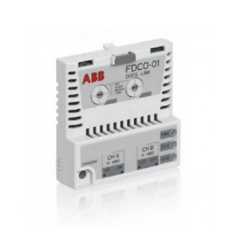 The FDCO 01 module includes the connectors for fiber optic DDCS channels CH0 and CH1. The usage of these channels is determined by the application but are normally assigned to the following: CH0 - overriding system (e.g. AC80M) - 10 MBd, CH1 - master/follower link - 10 MBd.