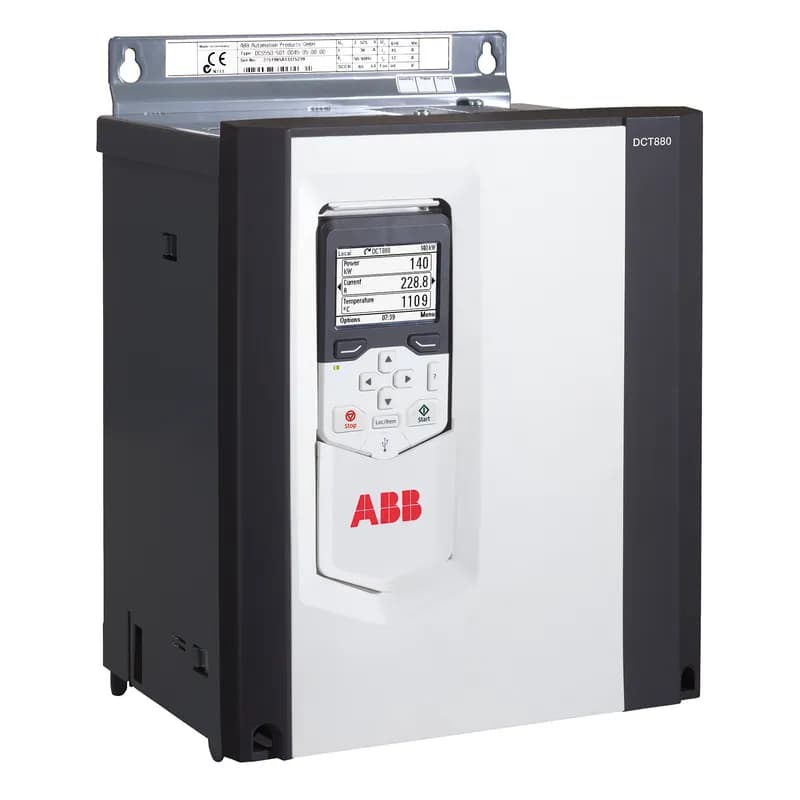 DCT880 DC Drive, 2-480 VAC, 500 VDC In, 87 kW, 100A, Type OPEN, 1.1 overload, Assistant Standard, HxWxD 14.57x10.63x8.46 in, Wall, Internal UP Fuses (built-in) each leg