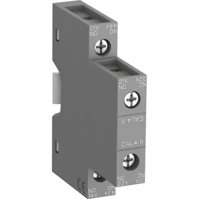 ABB - Electrification CAL4-11-T - For clipping onto the right- and/or left-hand side of the contactors. The auxiliary contact blocks are equipped with screw type connecting terminals delivered open, protected against accidental direct contact and bear the corresponding function marking.