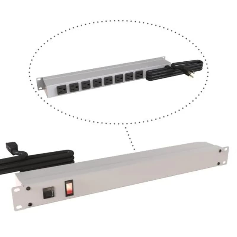 19-inch Rack Mount Outlet Strip, 15A, 8 Outlets, 15 ft cord, Gray