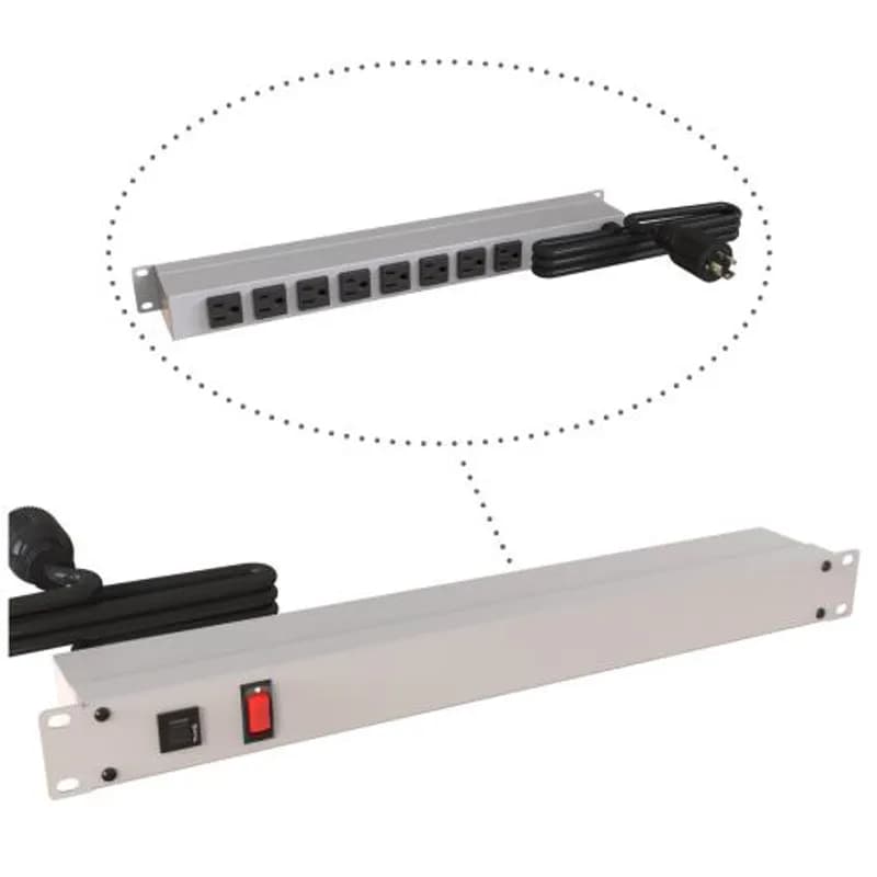 Hammond Manufacturing 1583H8C1 - 19-inch Rack Mount Outlet Strip, 15A, 8 Outlets, 6 ft cord, Gray