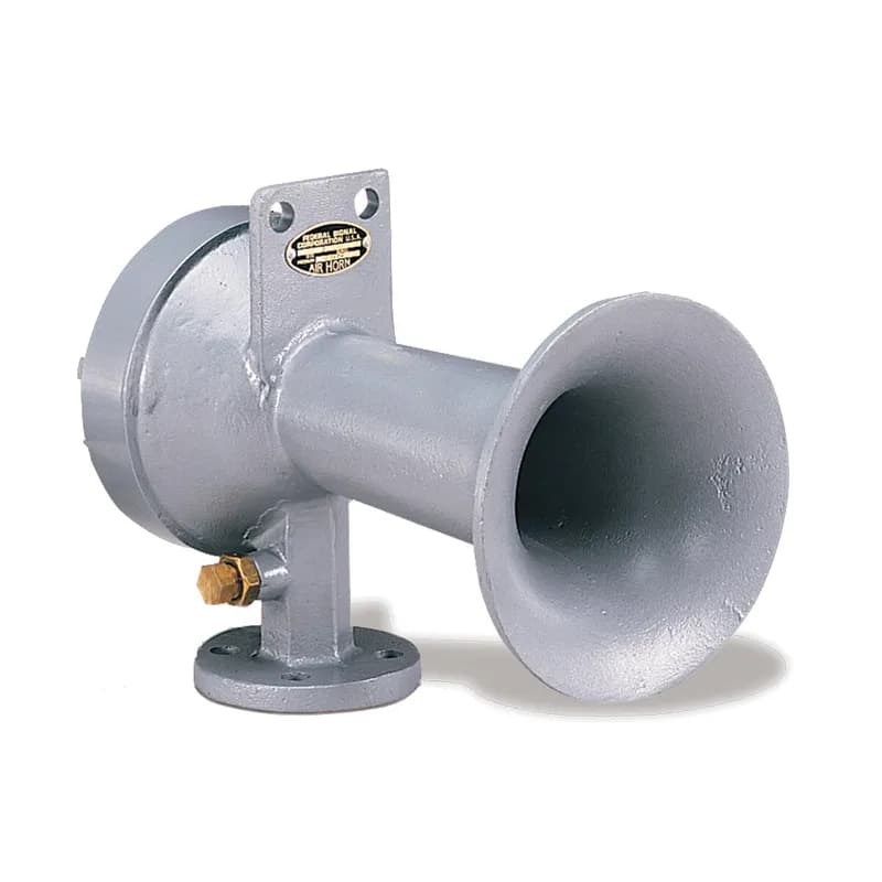 Federal Signal 6H - Air Horn With 5-Inch Diameter Diaphragm, 120VAC - Wide variety of tones and sizes. For indoor/outdoor use. Cast aluminum housing. Stainless steel diaphragm. Type 4X enclosure. 20 to 150 PSI (pounds per square inch). Compresses air activation. Tuned for 80 to 90 PSI operation.