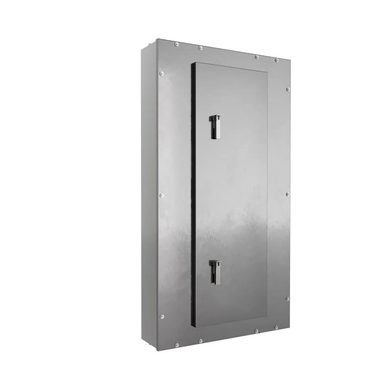 The NEMA 4/4X/12 enclosure is rated corrosion resistant manufactured with stainless steel. This enclosure also features a standard padlock-able feature with a single or (2) single point latches depending on the enclosure size. (Padlocks not included)